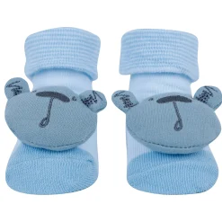 Baby Moo Bear 3D Rattle Anti-Skid Socks Booties Pack of 3 - Blue, Yellow