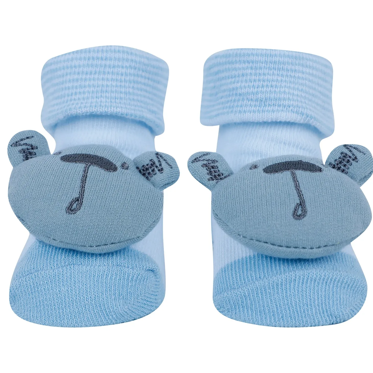 Baby Moo Bear 3D Rattle Anti-Skid Socks Booties Pack of 3 - Blue, Yellow