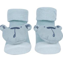 Baby Moo Bear 3D Rattle Anti-Skid Socks Booties Pack of 3 - Blue, Yellow
