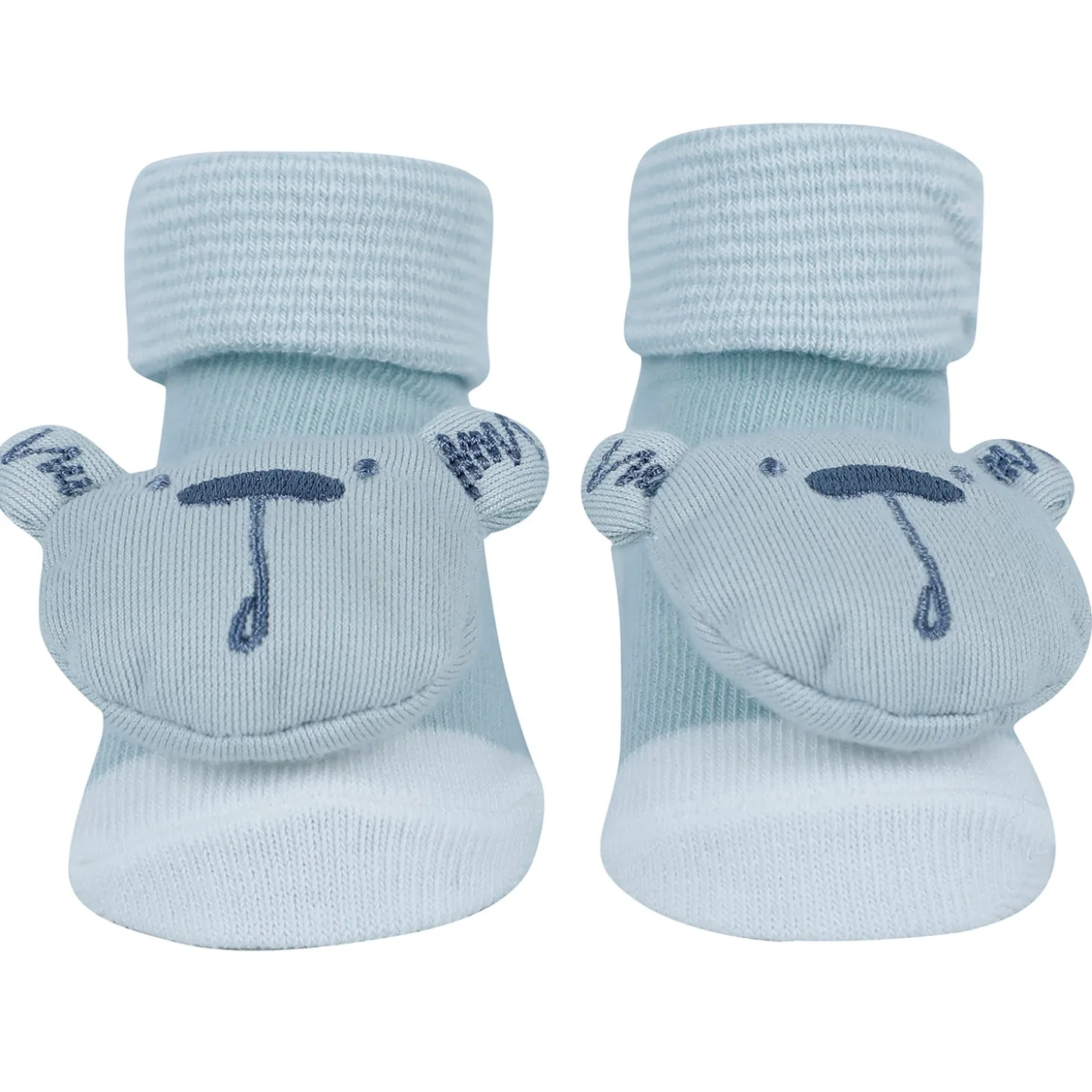 Baby Moo Bear 3D Rattle Anti-Skid Socks Booties Pack of 3 - Blue, Yellow