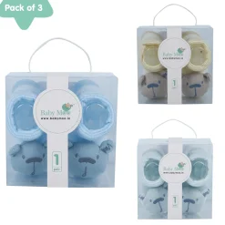 Baby Moo Bear 3D Rattle Anti-Skid Socks Booties Pack of 3 - Blue, Yellow