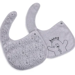 Baby Moo Bear Hug Cotton 2 Pack Buttoned Feeding Bibs - Grey