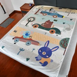 Baby Moo Bear in Car Velvet And Fur XL Blanket - Yellow