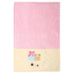 Baby Moo Bear in Pram Plush Cotton All Season Nursery Blanket - Pink