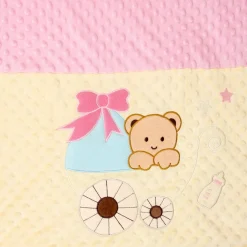 Baby Moo Bear in Pram Plush Cotton All Season Nursery Blanket - Pink