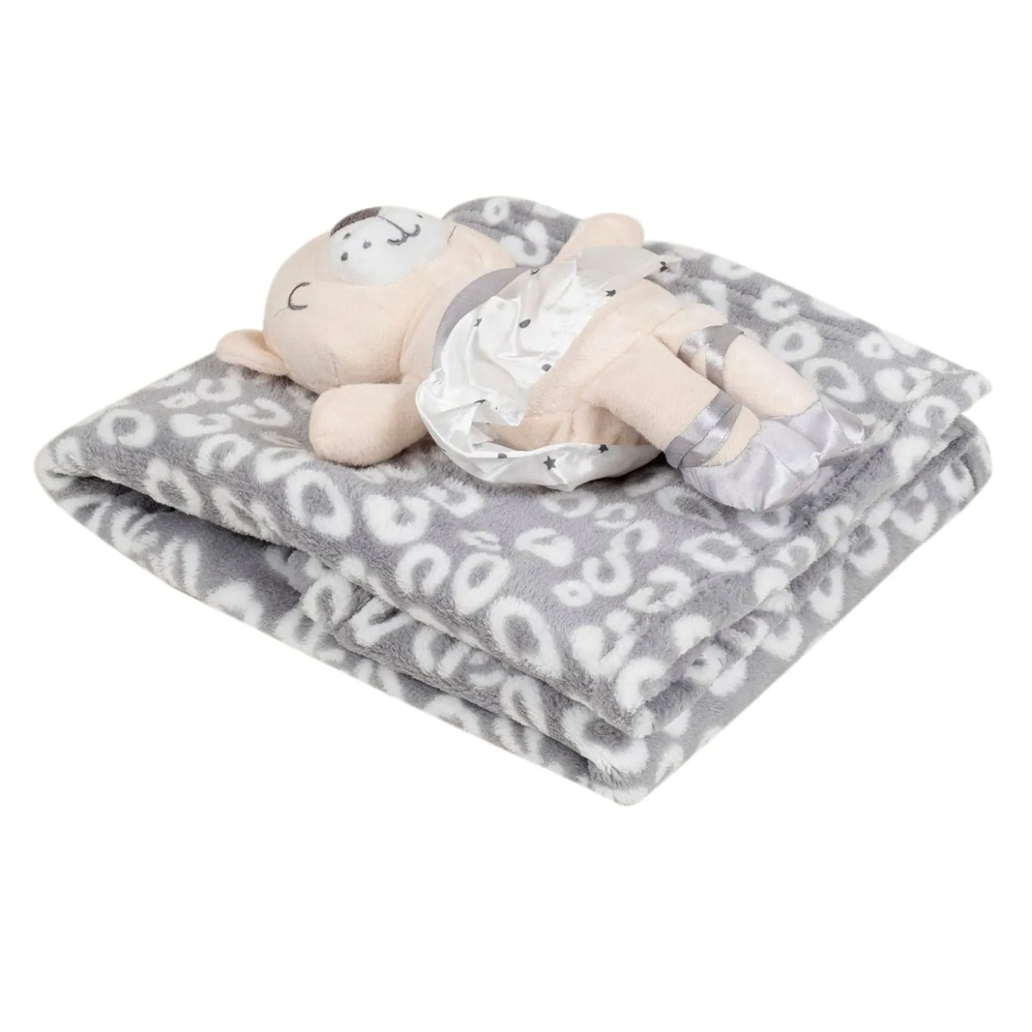Baby Moo Bear Snuggle Buddy Soft Rattle and Plush Blanket Gift Toy Blanket - Grey