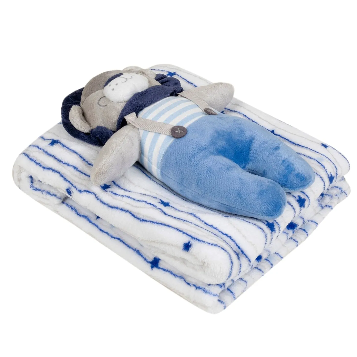 Baby Moo Bear Snuggle Buddy Soft Rattle and Plush Blanket Gift Toy Blanket - Blue