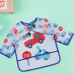 Baby Moo Beep Beep Car Long Sleeves Waterproof Wear Me Bib - Blue