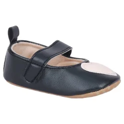 Baby Moo Beige Heart Velcro Strap Anti-Skid Ballerina Booties - Black