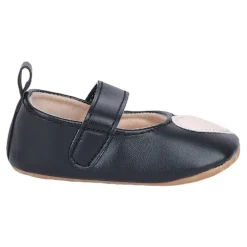 Baby Moo Beige Heart Velcro Strap Anti-Skid Ballerina Booties - Black
