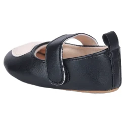 Baby Moo Beige Heart Velcro Strap Anti-Skid Ballerina Booties - Black