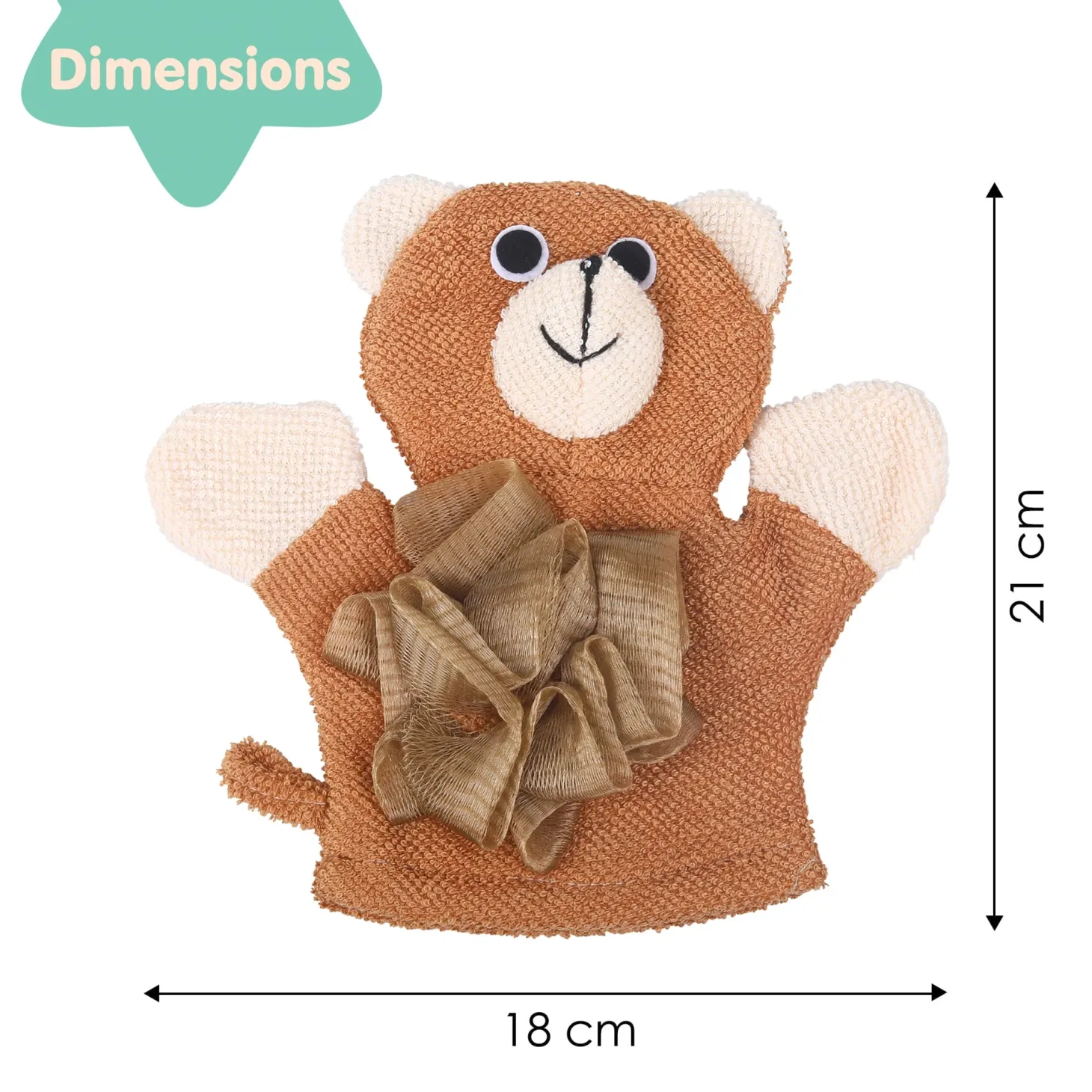 Baby Moo BFF Bear Bath Time Fun Hand Puppet Loofah Bath Glove - Brown