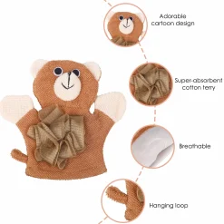 Baby Moo BFF Bear Bath Time Fun Hand Puppet Loofah Bath Glove - Brown