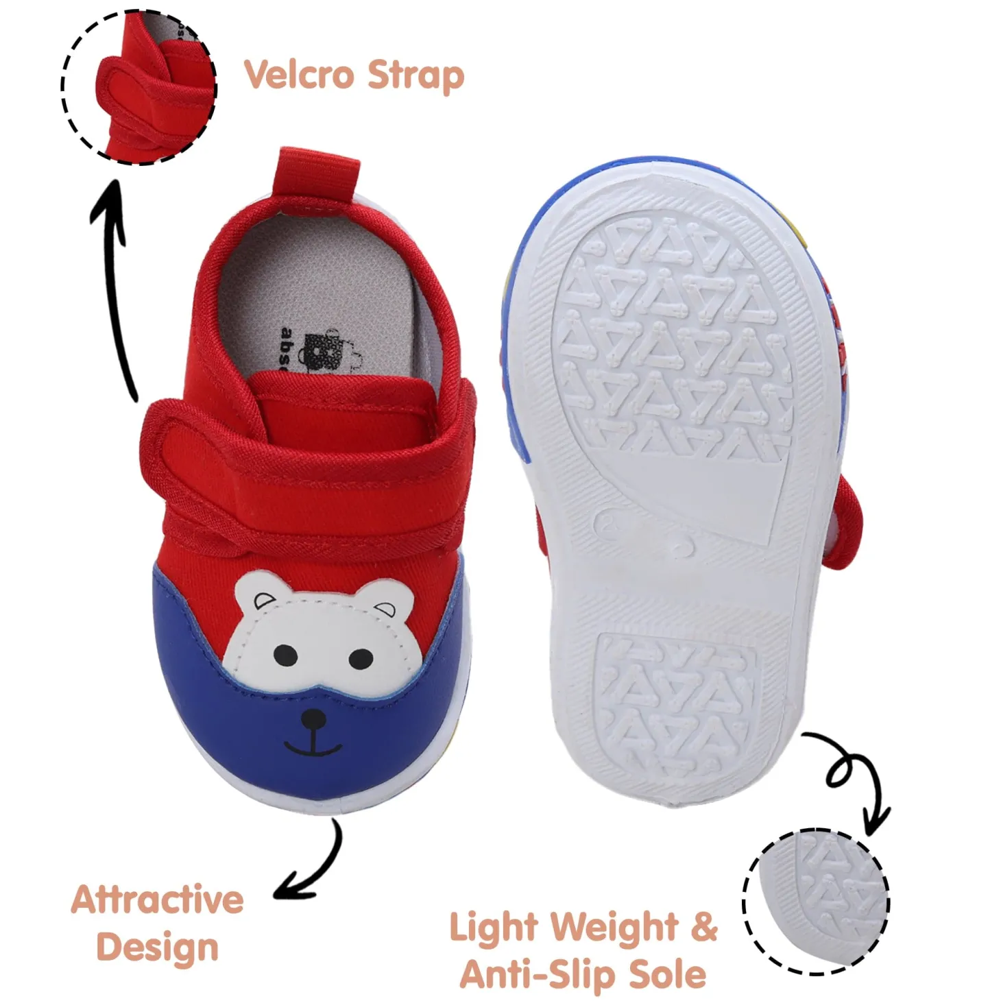 Baby Moo Blissful Bear Velcro Strap Anti-Skid Chu Chu Sound Sneakers - Red