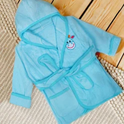 Baby Moo Blushing Cow Embroidered Half Sleeves Bathrobe - Turquoise