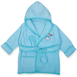 Baby Moo Blushing Cow Embroidered Half Sleeves Bathrobe - Turquoise