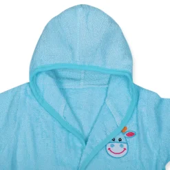 Baby Moo Blushing Cow Embroidered Half Sleeves Bathrobe - Turquoise