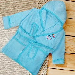 Baby Moo Blushing Cow Embroidered Half Sleeves Bathrobe - Turquoise