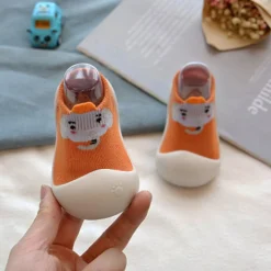 Baby Moo Blushing Elephant Rubber Comfortable Sole Slip-On Sock Shoes - Orange