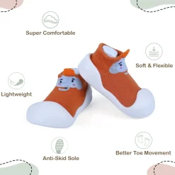 Baby Moo Blushing Elephant Rubber Comfortable Sole Slip-On Sock Shoes - Orange