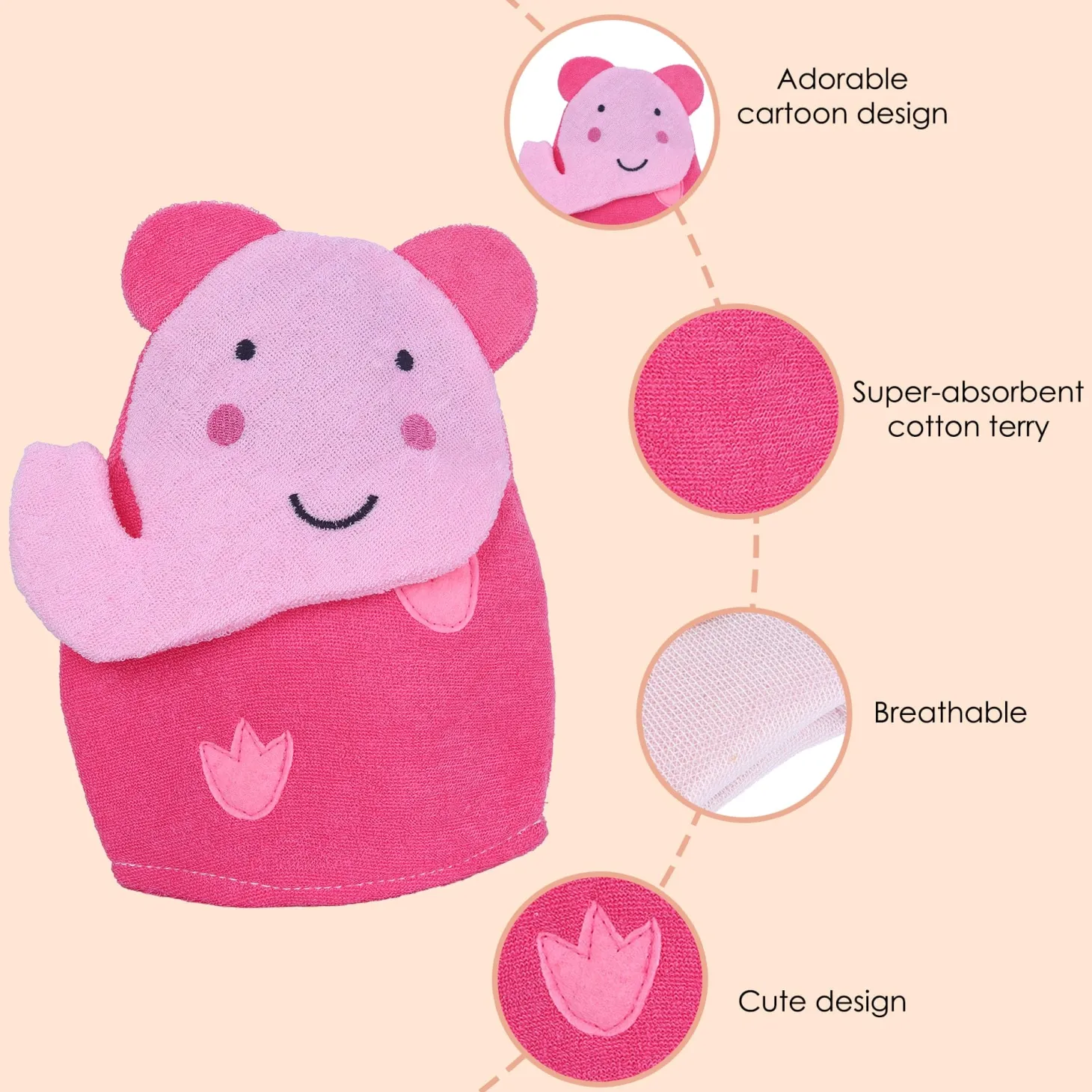 Baby Moo Blushing Elephant Bath Time Fun Hand Puppet Loofah Bath Glove - Pink