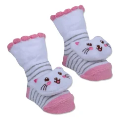 Baby Moo Blushing Kitty Cotton Anti-Skid 3D Socks - White