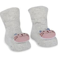 Baby Moo Blushing Kitty Cotton Anti-Skid 3D Socks - Grey