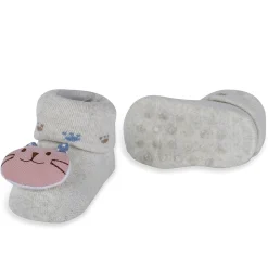 Baby Moo Blushing Kitty Cotton Anti-Skid 3D Socks - Grey