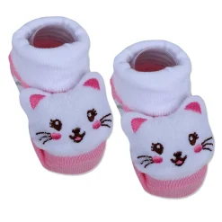 Baby Moo Blushing Kitty Cotton Anti-Skid 3D Socks - White