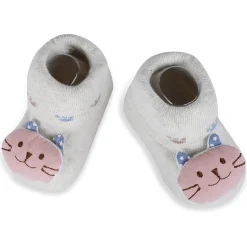 Baby Moo Blushing Kitty Cotton Anti-Skid 3D Socks - Grey