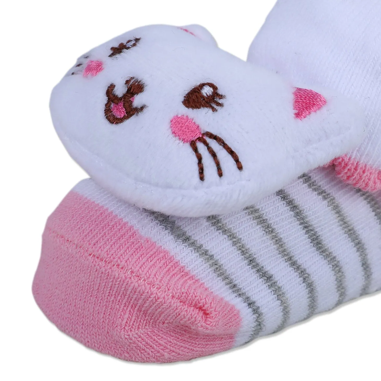 Baby Moo Blushing Kitty Cotton Anti-Skid 3D Socks - White