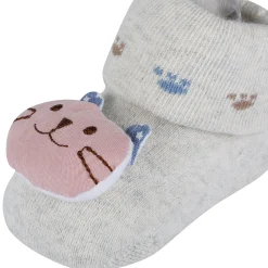 Baby Moo Blushing Kitty Cotton Anti-Skid 3D Socks - Grey