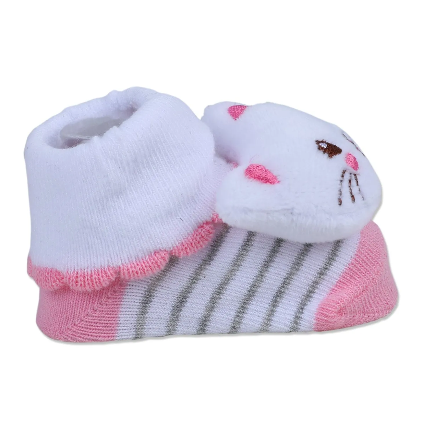 Baby Moo Blushing Kitty Cotton Anti-Skid 3D Socks - White