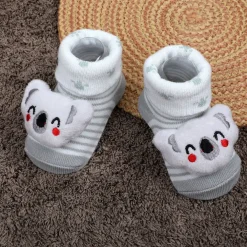 Baby Moo Blushing Koala Cotton Anti-Skid 3D Socks - Grey