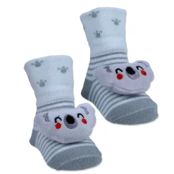 Baby Moo Blushing Koala Cotton Anti-Skid 3D Socks - Grey