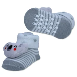 Baby Moo Blushing Koala Cotton Anti-Skid 3D Socks - Grey