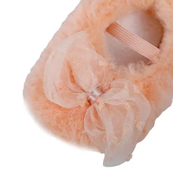 Baby Moo Bow Applique Warm Furry Booties - Peach
