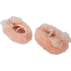 Baby Moo Bow Applique Warm Furry Booties - Peach