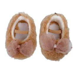 Baby Moo Bow Applique Warm Furry Booties - Brown
