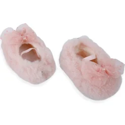 Baby Moo Bow Applique Warm Furry Booties - Pink