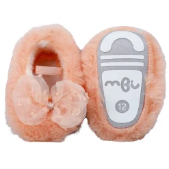 Baby Moo Bow Applique Warm Furry Booties - Peach