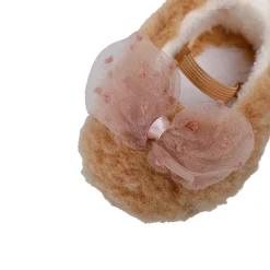Baby Moo Bow Applique Warm Furry Booties - Brown