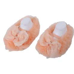 Baby Moo Bow Applique Warm Furry Booties - Peach