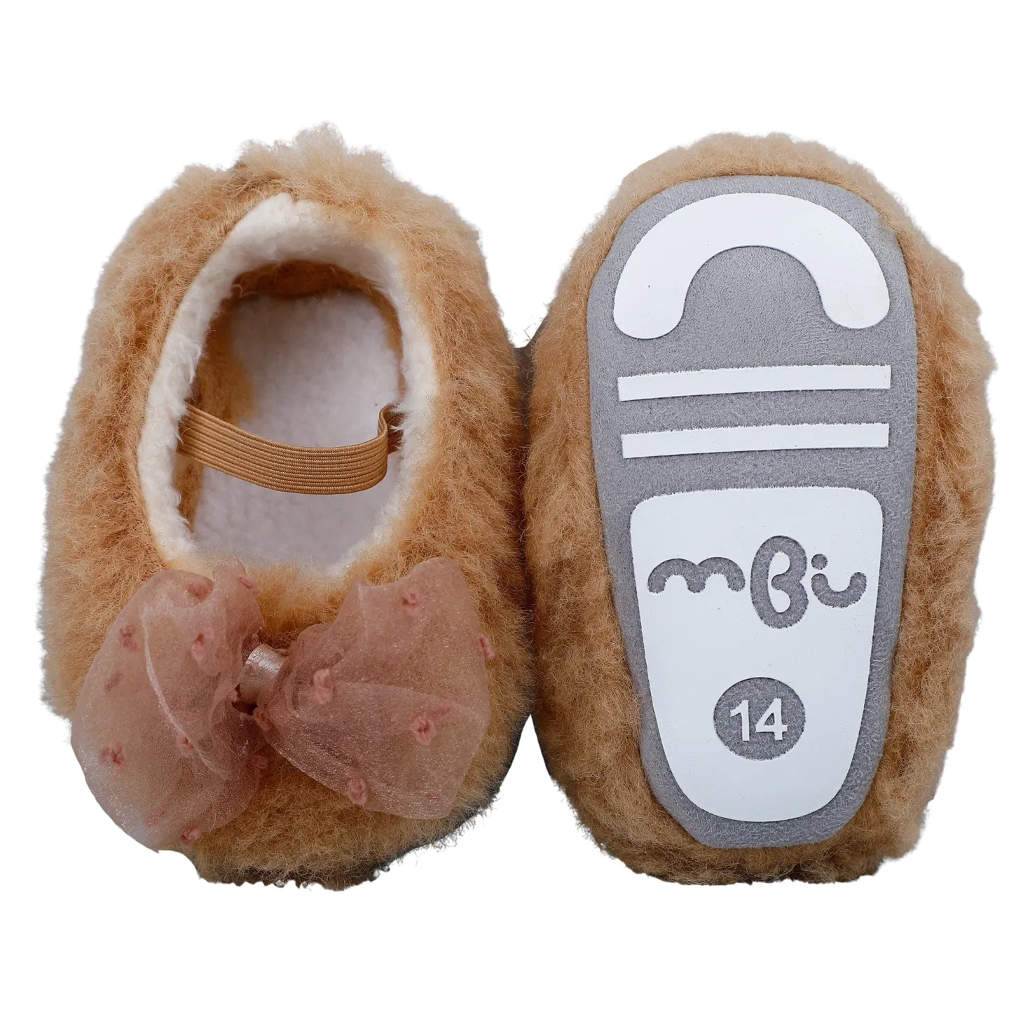 Baby Moo Bow Applique Warm Furry Booties - Brown