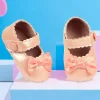 Baby Moo Bow Appplique Velcro Strap Anti-Skid Ballerina Booties - Peach