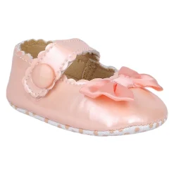 Baby Moo Bow Appplique Velcro Strap Anti-Skid Ballerina Booties - Peach