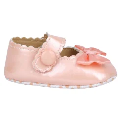 Baby Moo Bow Appplique Velcro Strap Anti-Skid Ballerina Booties - Peach