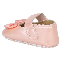Baby Moo Bow Appplique Velcro Strap Anti-Skid Ballerina Booties - Peach