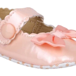 Baby Moo Bow Appplique Velcro Strap Anti-Skid Ballerina Booties - Peach