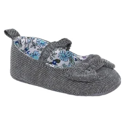 Baby Moo Bow Knot Elastic Strap First Walkers Anti-Skid Ballerina Booties - Grey